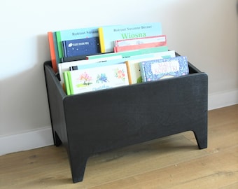 Black Montessori Portable Bookshelf, Kids Furniture, Books Storage, Wooden Bookshelf, Book Stand