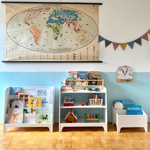 un ensemble de bibliothèque Montessori, étagère à jouets et boîte à livres, meubles Montessori, boîte de rangement étagère à jouets