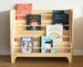 Montessori bookcase, wooden bookshelf with back storage, natural library for kids