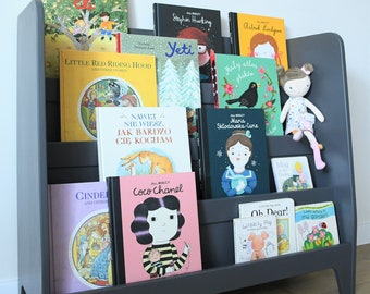 Montessori Dark Grey Bookcase: Front Facing Bookshelf for Kids