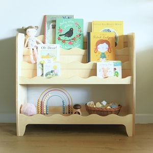 a wooden Montessori bookcase for kids, wooden bookshelf, a library and toyshelf