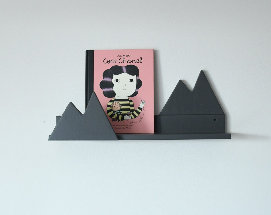 A Montessori Floating Shelf for Kids, Mountain Shelf, Grey Furniture