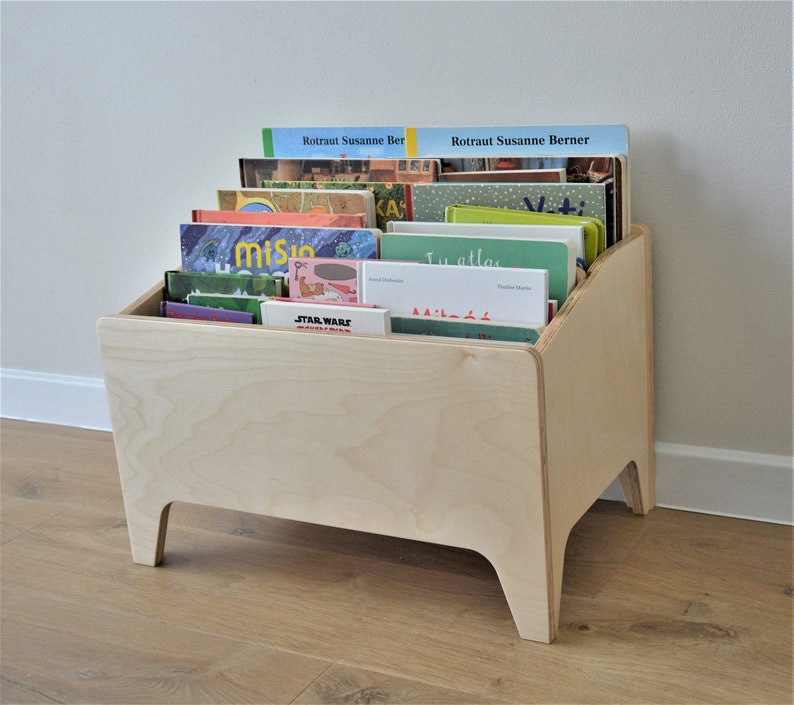 toy bin and bookshelf
