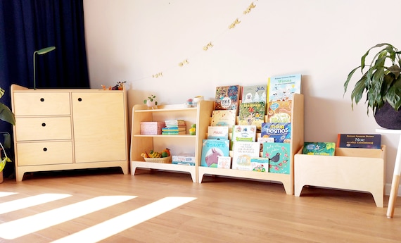 Librería Montessori, estantería de madera con almacenamiento trasero,  biblioteca natural para niños -  México