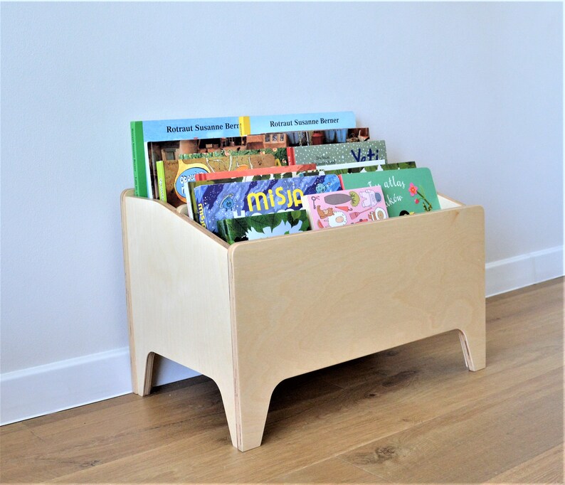 toy bin and bookshelf