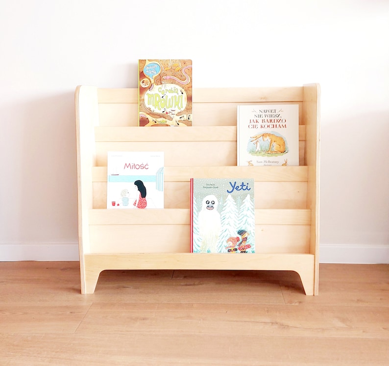 Montessori bookcase wooden bookshelf with back storage Etsy