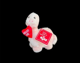 Dinosaure en peluche rose RUSS « Ageless Love » vintage Luv-Pet