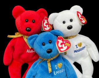 vintage TY « I Love » State Bears // AU choix : « Alabama », « Louisiane » ou « Mississippi » // Ouragan Katrina Relief Beanie Babies