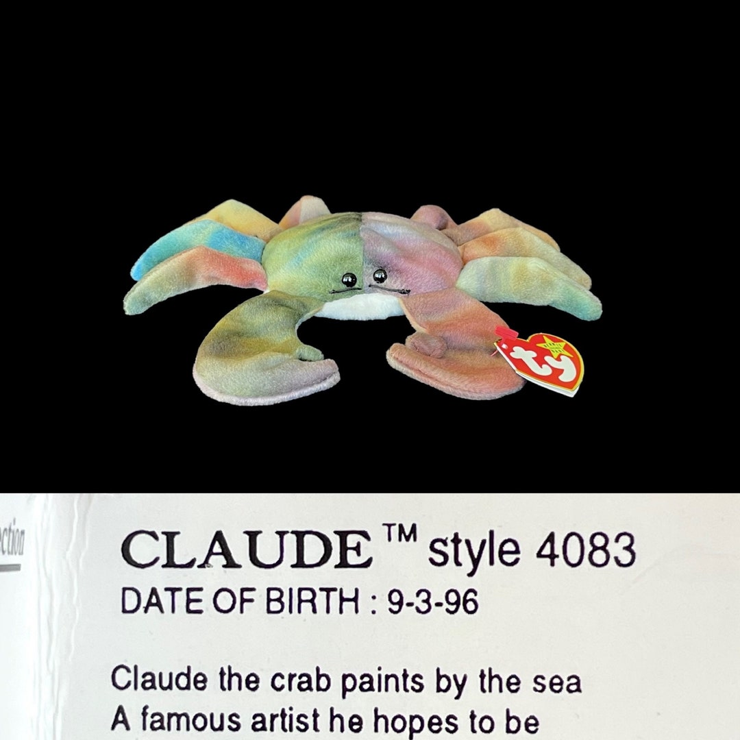 Vintage TY All Caps claude the Crab 1996 Beanie Baby // Hang Tag Error