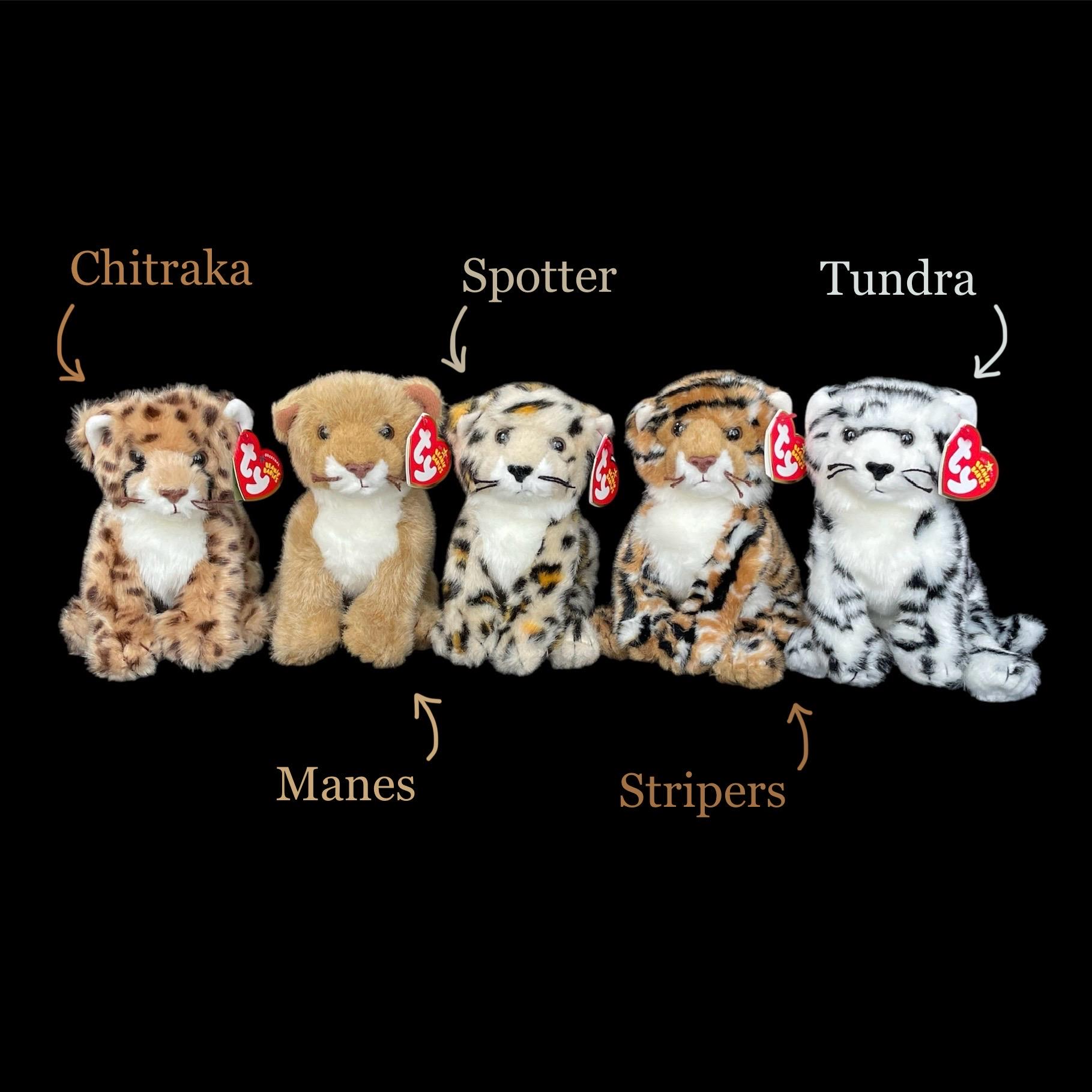 Vintage TY-beanie voor baby-wilde katten // KIES UIT: 'Chitraka'-cheetah,  'Manes'-leeuw, 'Stripers'-tijger, 'spotter'-luipaard, 'toendra'-tijger -  Etsy België, image size:1819x1819