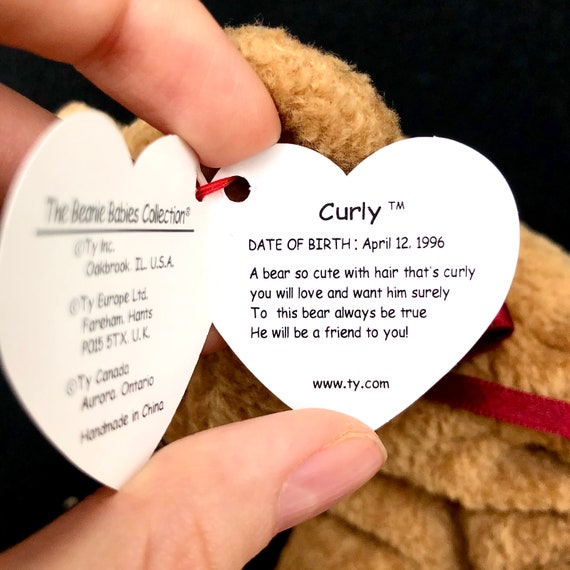 TY Curly the Bear 1996 Beanie Baby Etsy Canada