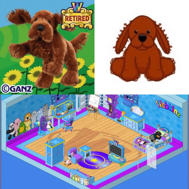 Op de afbeelding: Een virtuele Webkinz-huisdierkamer met een blauw en paars kleurenschema. De kamer heeft een bed, een bureau, een tapijt en verschillende meubels. De kamer is versierd met verschillende items, waaronder een klok, een lamp en een fotolijst. De kamer is ook versierd met verschillende knuffels, waaronder een hond, een kat en een beer. De kamer is versierd met de tekst "Webkinz" in een blauw en wit lettertype.