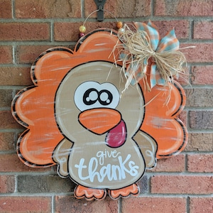 Turkey Door Hanger, Thanksgiving Front Door Decor, Fall Door Wreath, Thanksgiving Door Wreath, Give Thanks Door Hanger, Give Thanks Sign