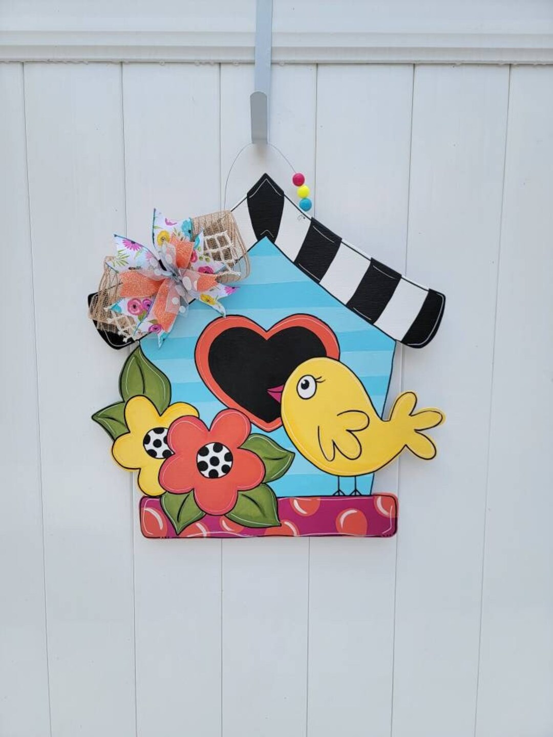 Birdhouse Door Hanger Spring Front Door Decor Bird Wall Etsy