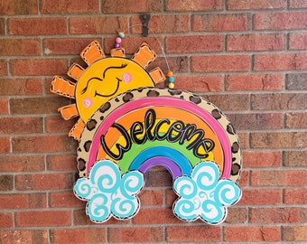 Sunshine Door Hanger, Spring Front Door Wreath, Summer Door Hanger, Classroom Decor, Rainbow Door Hanger, Spring Porch Decor, Welcome Sign