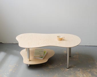Mini Chrome Coffee Table – squiggle shape with gentle curves | handmade from baltic birch plywood