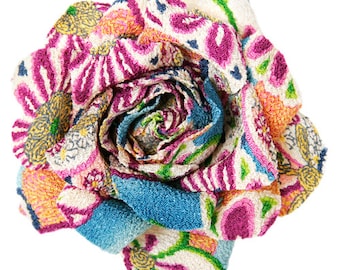 Karin's Garden 3 1/2" Tokyo Print Fabric Rose Pin Brooch Clip Handmade in the USA