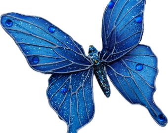 Clip de mariposa Vanessa Blue Sparkle: alas flexibles, accesorio para el cabello