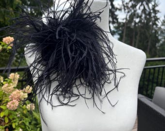 Black Ostrich Feather Pin Clip Accessory, Grand Dietrich Style Lapel Boutonniere