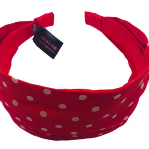 Karin&#39;s Garden 2 1/2&quot;- 3&quot; Classic Polka Dot Silk Scarf Headband.  Handmade in the USA.  Silk organza over silk dupioni.