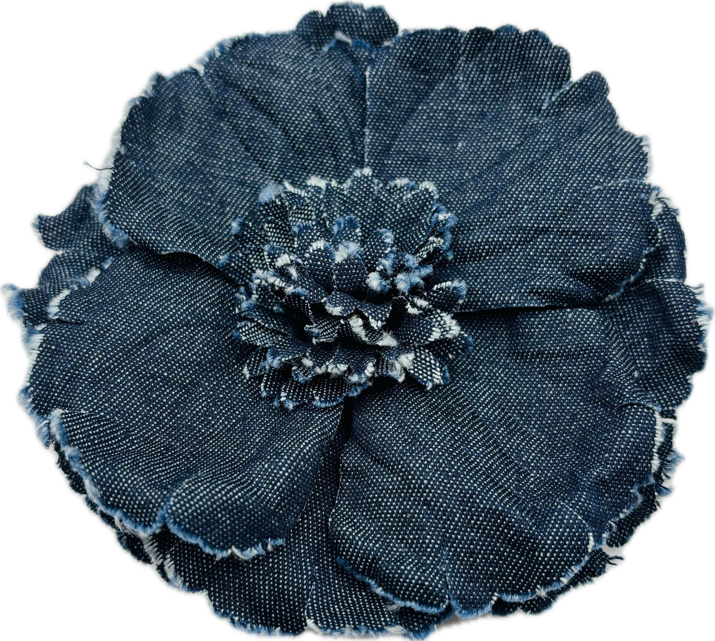 Embellished bucket in washed faded denim frayed edges, organza Flower w/brooch. Treasure Jeans Out Now Baggy Fit Hand Embellished Antique  main image 4