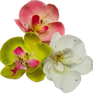 Karin's Garden 3.5" "Whitney" White Orchid with Swarovski Crystals Pin & Clip.  Made in the USA with Love.