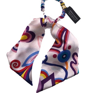 Karin&#39;s Garden Silk Retro Print Hair Elastic.  Handmade in the USA.