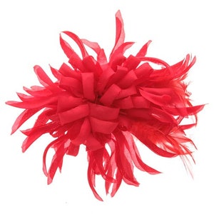 Karin&#39;s Garden 5&quot; Silk & Feather Moulin Flower Pin Brooch Clip In Red, Black, White and Ivory