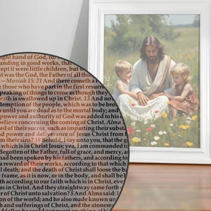 Portret van Jezus Christus met volledige tekst van het Boek van Mormon | LDS-muurkunst | Cadeau voor heiligen der laatste dagen | Tekst overlay-afdruk