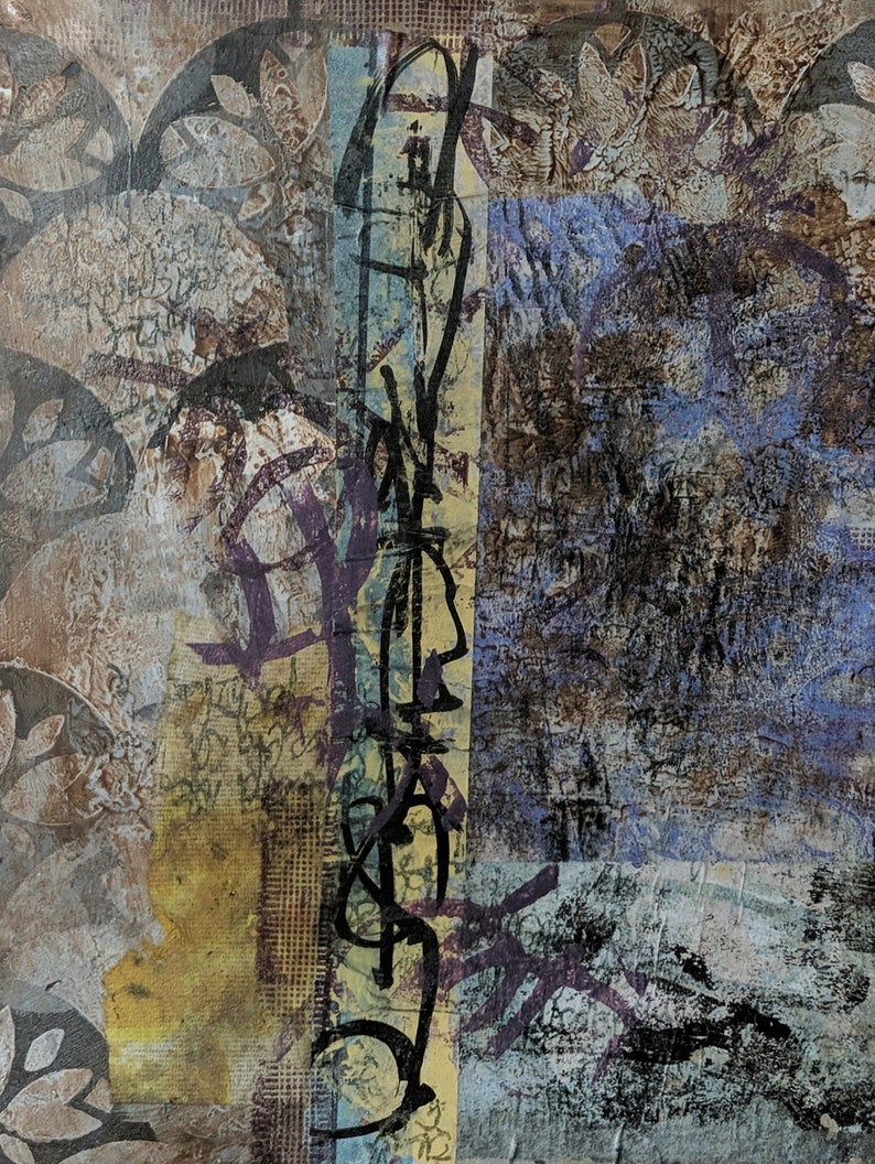 Acrylic Painting Original Abstract Art Mixed Media Collage 11x9 with mat Reopen the Dream Machine 1