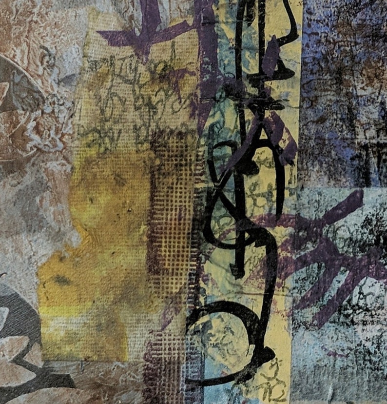 Acrylic Painting Original Abstract Art Mixed Media Collage 11x9 with mat Reopen the Dream Machine 1