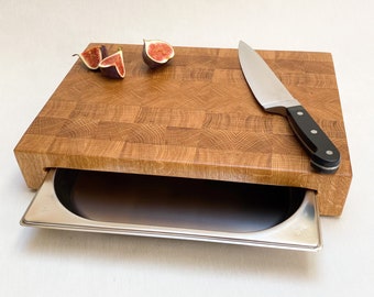 End board with container | Board with gastronorm containers | End Grain Board | Butcher Block Board | End cutting board with reservoir