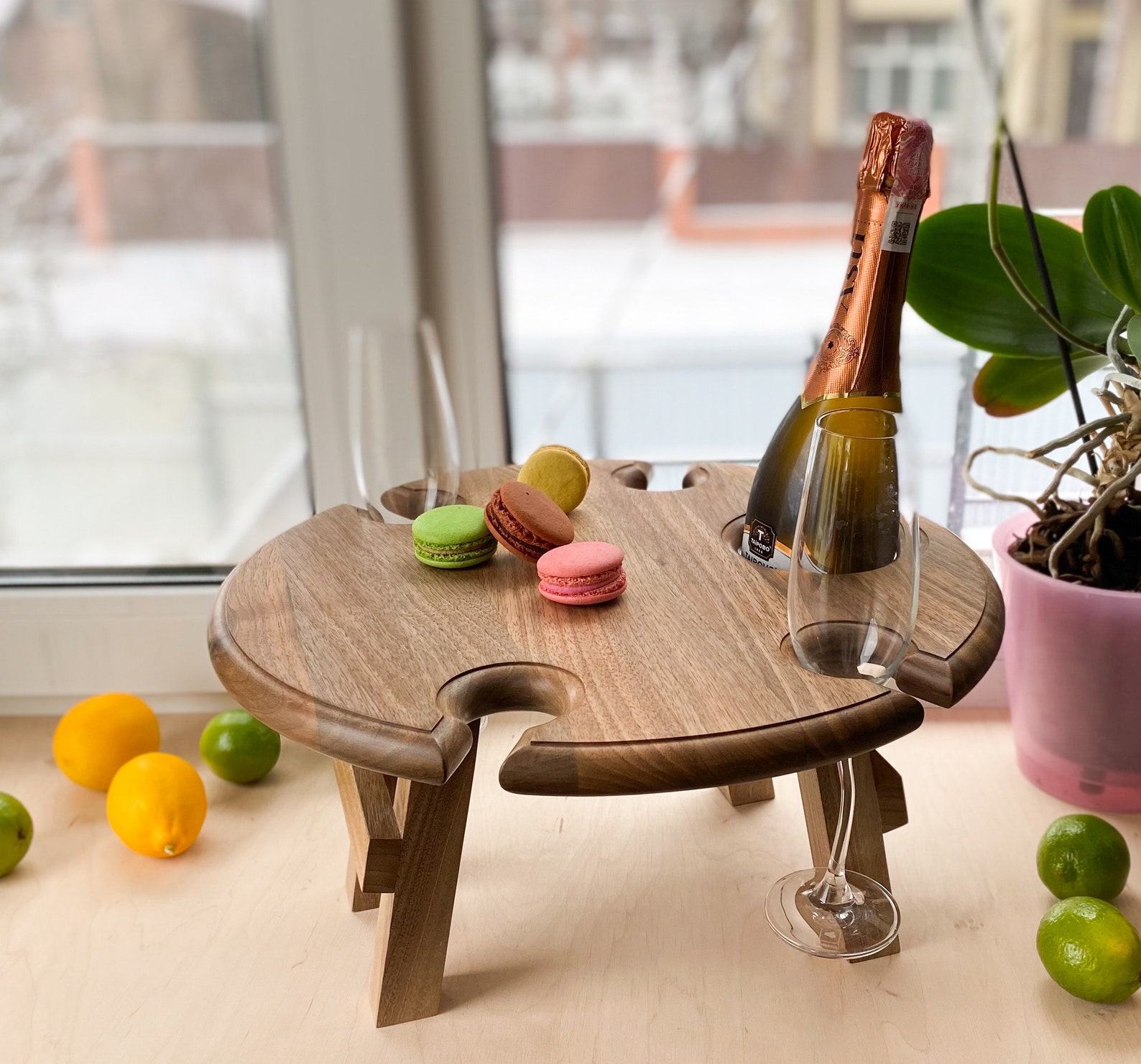 Wine Table Handmade Wine Table With Bottle and Glass Holders Etsy