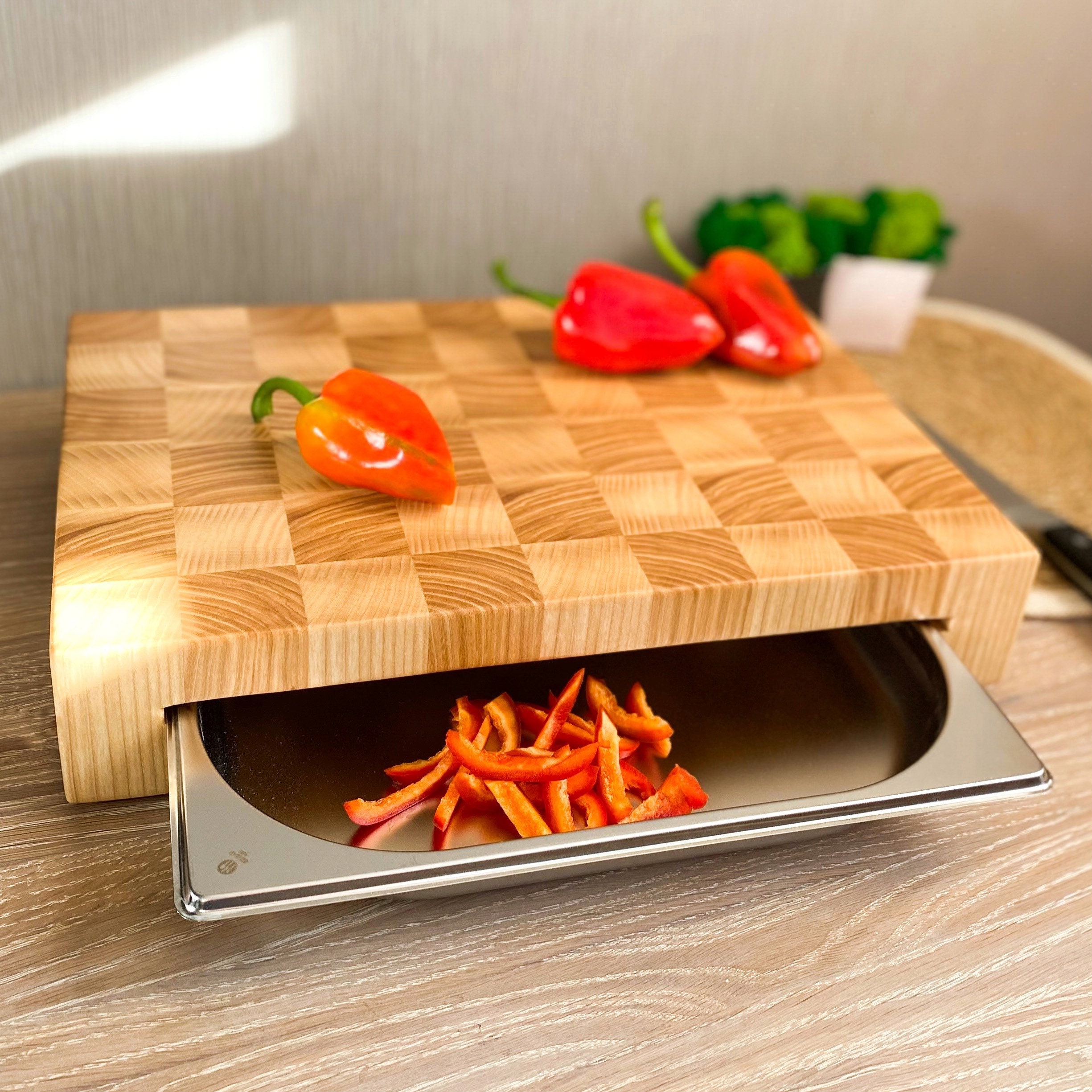 Board With Gastronorm Containers End Grain Board Butcher Block Board End Cutting  Board With Reservoir End Board With Container 