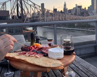 Wooden Wine Picnic Table | Charcuterie Board With Glass Holders | Folding Snack Table for Wine Lovers | Wine & Cheese Table | Picnic Ready