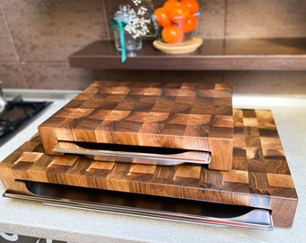 Board with gastronorm containers | End Grain Board | Butcher Block Board | End cutting board with reservoir | End board with container