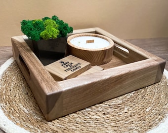 Wooden tray | Rustic tray for TV remotes | Tray for household items | Decorative walnut tray for home | mothers day gift