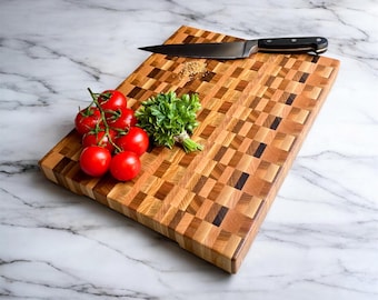 Tábua de corte de madeira de topo | Tábua de corte de chef | Presente para o Dia dos Pais | Tábua de corte de madeira feita à mão | Presente para a cozinha