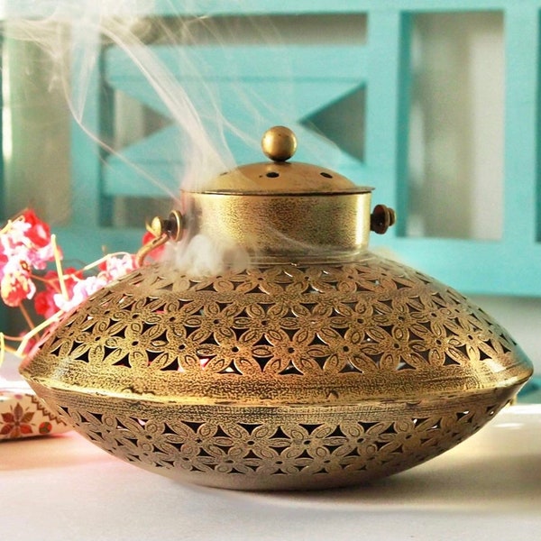 Handcrafted Iron Degchi Handi Pot with Wall Hanger/Bracket- A Dhoop Incense Holder with Brass Bell Art Iron Hanger, Incense Burner Holder