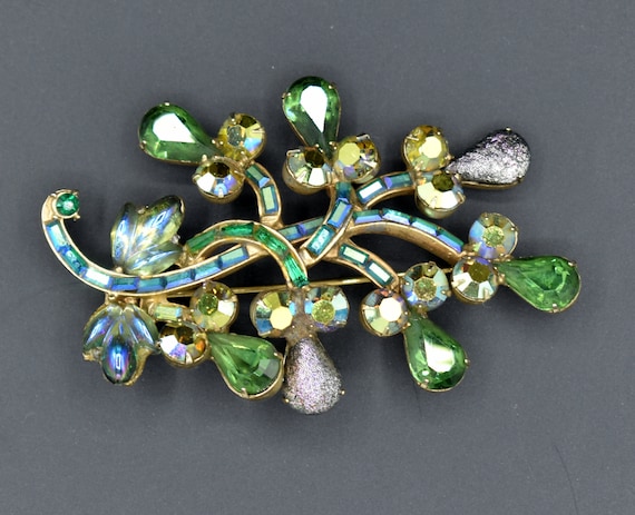 Large Signed Hollycraft Brooch Pin / Green Aurora… - image 1