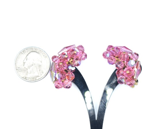 Faceted Pink Aurora Borealis Crystal Clip-On Earr… - image 2