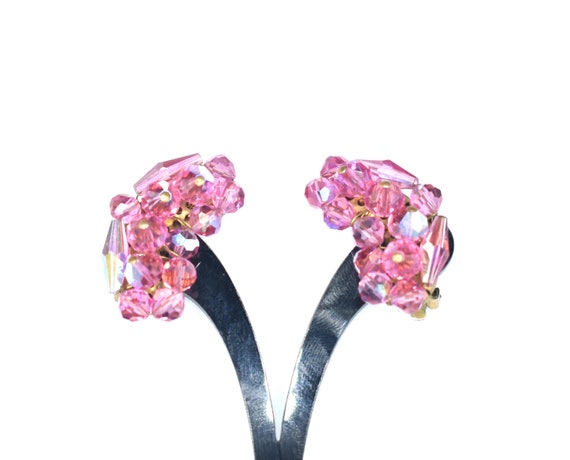 Faceted Pink Aurora Borealis Crystal Clip-On Earr… - image 10