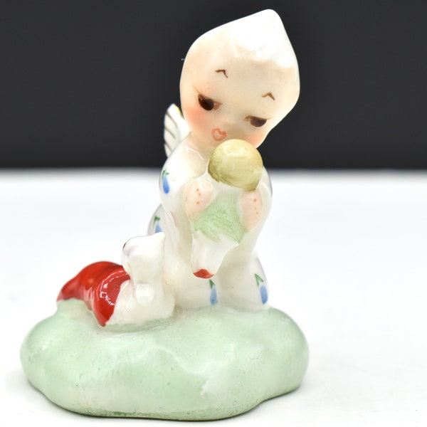 Vintage Itsy Bitsy Angel “Mummy’s Angel” / S425K / Angel Holds Doll / Red Stocking / White Kitten Coming Out of Stocking