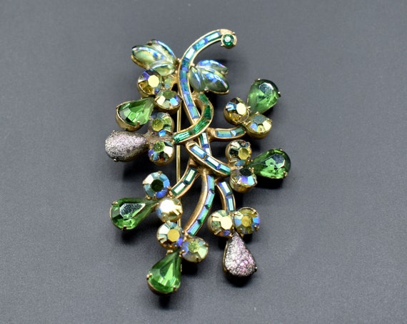 Large Signed Hollycraft Brooch Pin / Green Aurora… - image 4