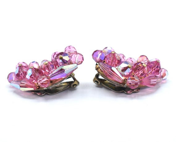 Faceted Pink Aurora Borealis Crystal Clip-On Earr… - image 4