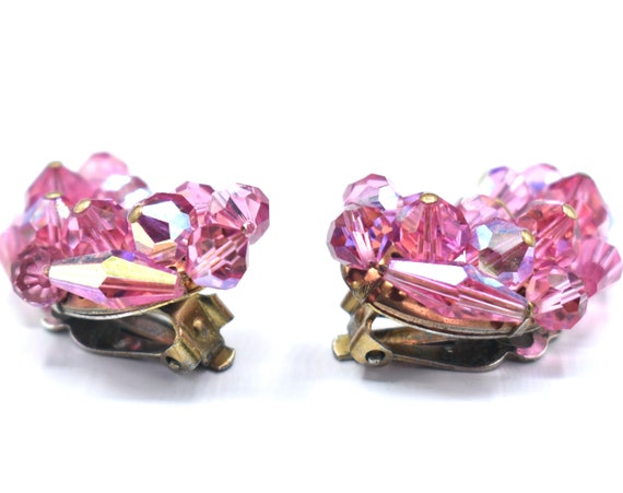 Faceted Pink Aurora Borealis Crystal Clip-On Earr… - image 6