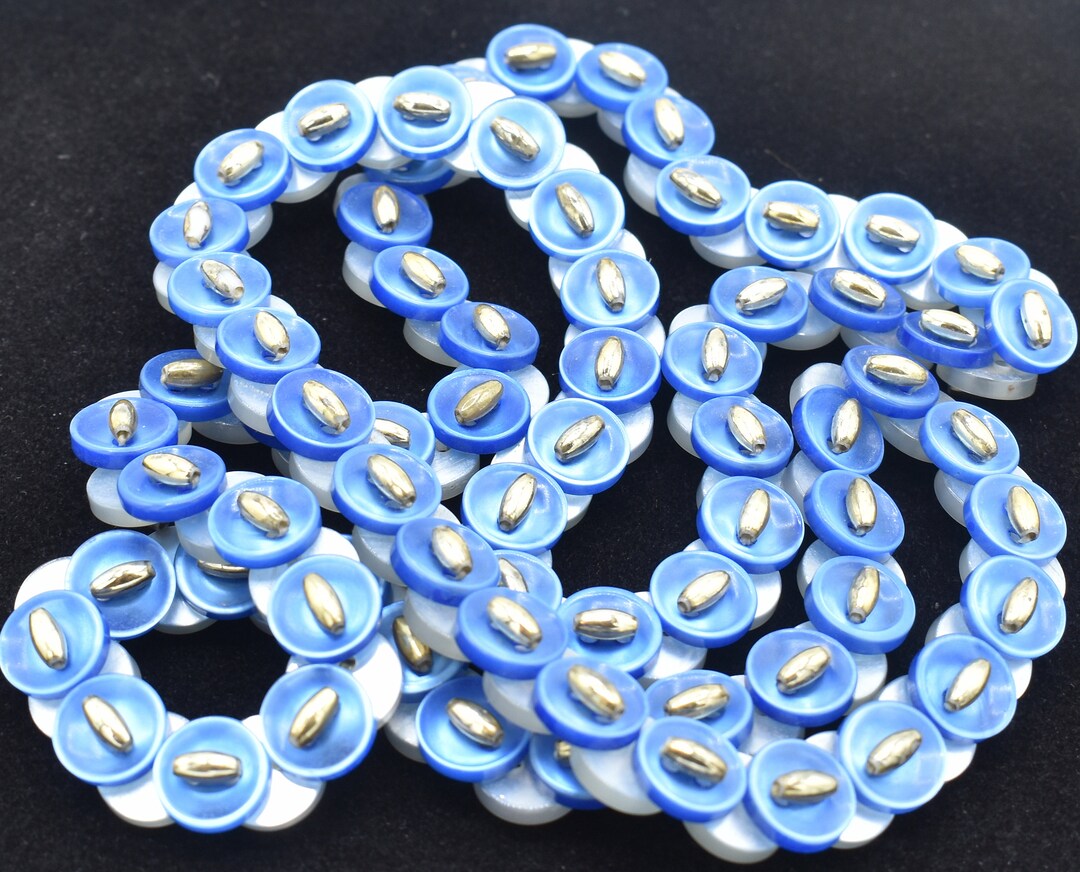 Moonglow Button Necklace / Lucite Button Necklace / Blue and White Moonglow Buttons / 32 Inches