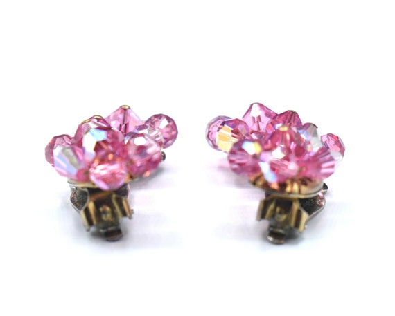 Faceted Pink Aurora Borealis Crystal Clip-On Earr… - image 3