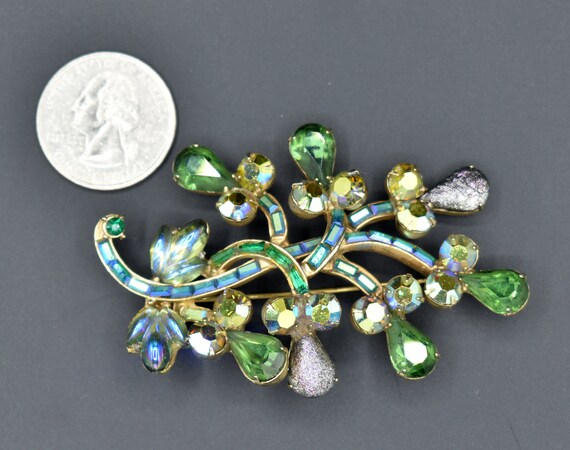 Large Signed Hollycraft Brooch Pin / Green Aurora… - image 2