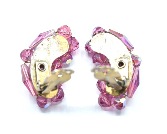 Faceted Pink Aurora Borealis Crystal Clip-On Earr… - image 9